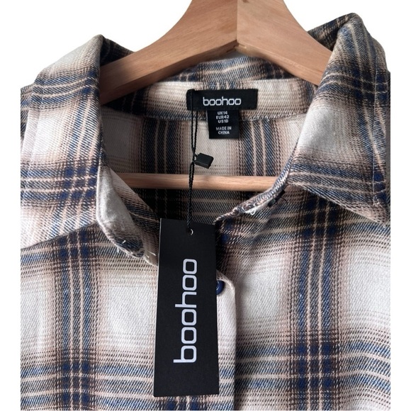 UNIXEX boohoo Extreme Oversized Checked Shirt BUTTON DOWN casual fresh  Navy  1o - Picture 2 of 9